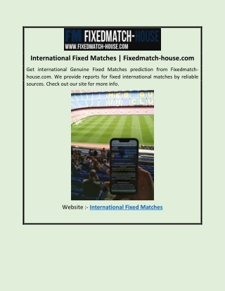 International Fixed Matches | Fixedmatch-house.com