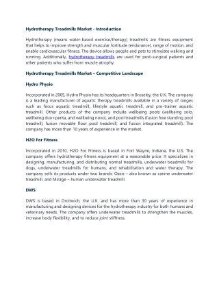 Hydrotherapy Treadmills Market