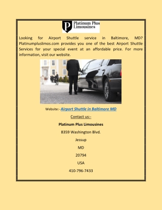 Airport Shuttle in Baltimore MD | Platinumpluslimos.com