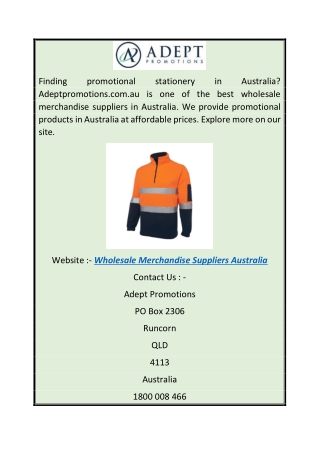 Wholesale Merchandise Suppliers Australia  Adeptpromotions.com.au