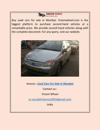 Used Cars for Sale in Mumbai | Vroomwheel.com