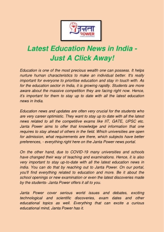 Latest Education News in India - Just A Click Away at Janta Power