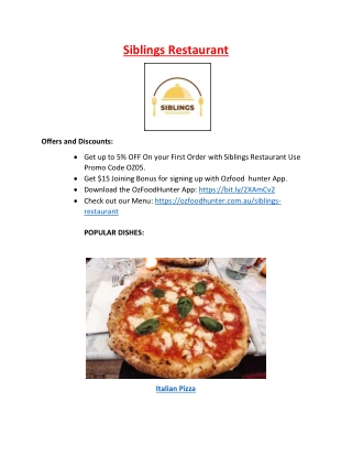 5% Off - Siblings Pizza and burger Restaurant Menu North Perth, WA