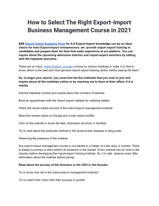 How to Select The Right Export-Import Business Management Course in 2021