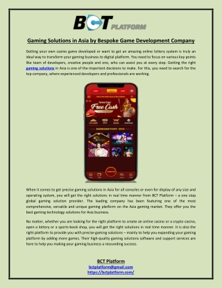 Gaming Solutions in Asia by Bespoke Game Development Company