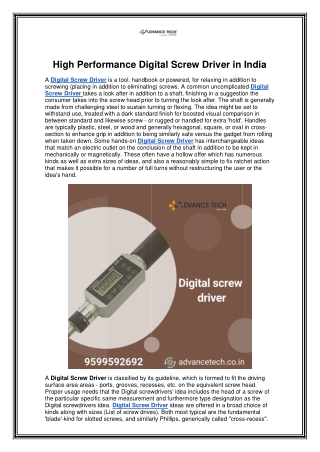 High Performance Digital Screw Driver in India