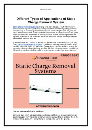 Different Types of Applications of Static Charge Removal System