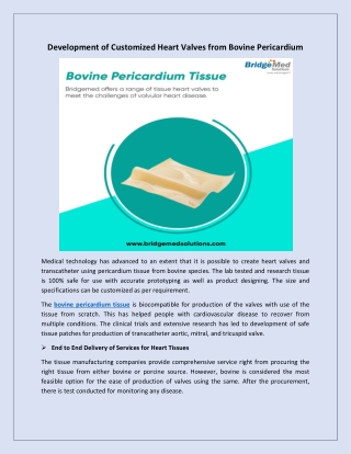 Development of Customized Heart Valves from Bovine Pericardium