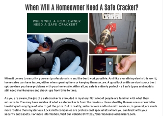 When Will A Homeowner Need A Safe Cracker?