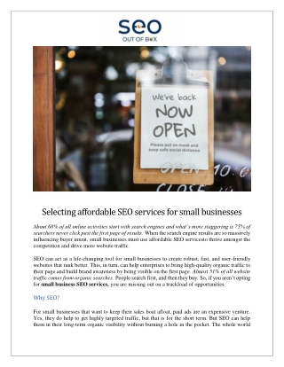 SEO Out of The Box - Selecting affordable SEO services for small businesses