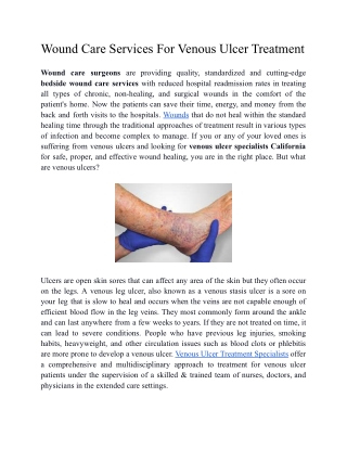 Wound Care Services For Venous Ulcer Treatment