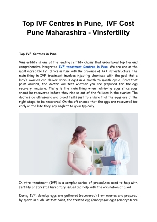 Top IVF Centres in Pune,  IVF Cost Pune Maharashtra -Vinsfertility