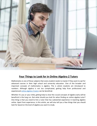 Four Things to Look for in Online Algebra 2 Tutors