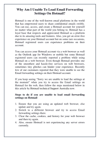 Why Am I Unable To Load Email Forwarding Settings On Hotmail?