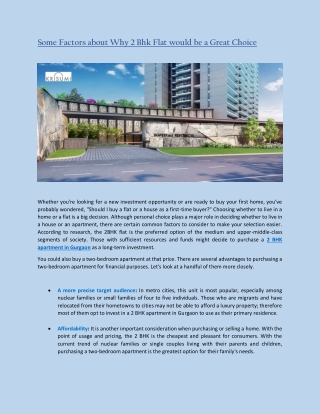 Some Factors about Why 2 Bhk Flat would be a Great Choice