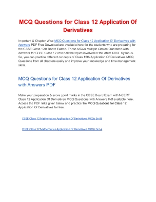 MCQs Class 12 Application Of Derivatives with Answers PDF Download