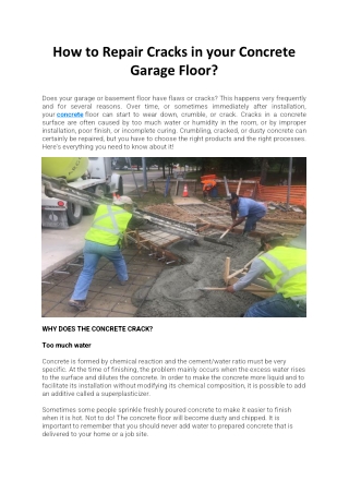 How to Repair Cracks in your Concrete Garage Floor