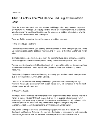 5 Factors That Will Decide Bed Bug extermination Cost_TAC