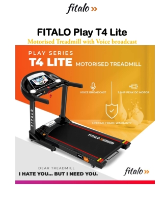 Fitalo Play T4 Lite Motorised Treadmill with Voice broadcast