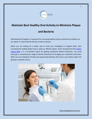 Maintain Best Healthy Oral Activity to Minimize Plaque and Bacteria