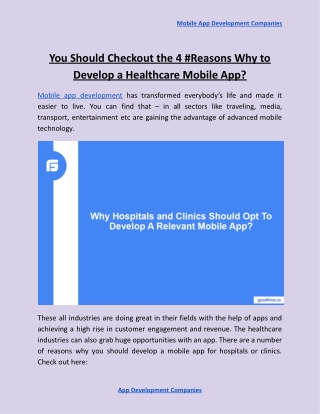 You Should Checkout the 4 #Reasons Why to Develop a Healthcare Mobile App?