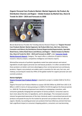 Global Organic Personal Care Products Market Research Report 2020-2030