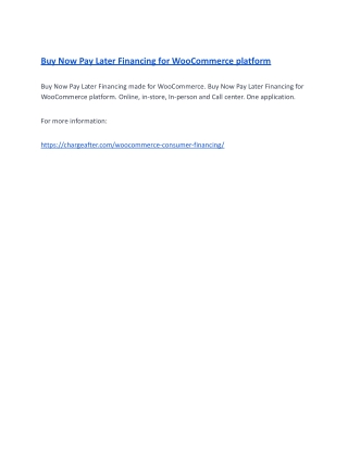 Buy Now Pay Later Financing for WooCommerce platform
