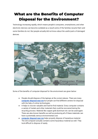 What are the Benefits of Computer Disposal for the Environment