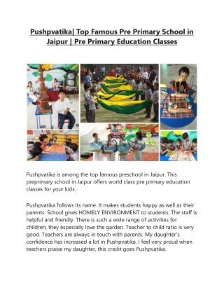 Pushpvatika-Top Famous Pre Primary School in Jaipur