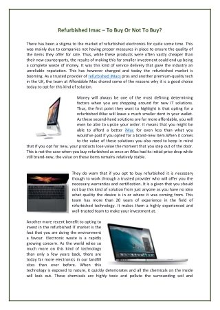 Refurbished Imac – To Buy Or Not To Buy
