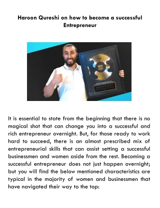 Haroon Qureshi on how to become a successful Entrepreneur