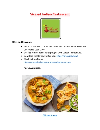 5% off - Virasat Indian Restaurant Shoalwater Menu, WA