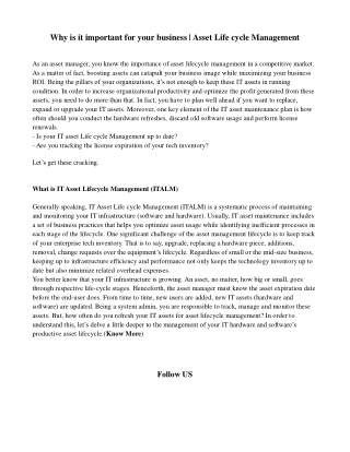 Why is it important for your business  - Asset Lifecycle Management-ngdesk.com