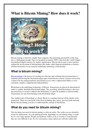 What is Bitcoin Mining? How does it work?
