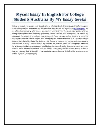 Myself Essay In English For College Students Australia By MY Essay Geeks