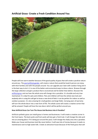 Artificial Grass- Create a Fresh Condition Around You