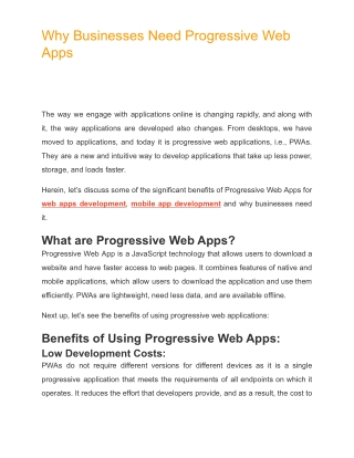 Why Businesses Need Progressive Web Apps