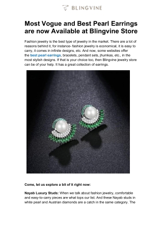 Most Vogue and Best Pearl Earrings are now Available at Blingvine Store
