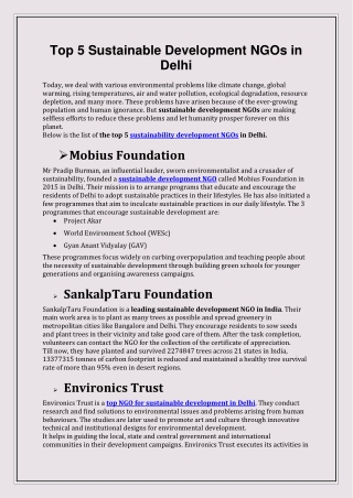 Top 5 Sustainable Development NGOs in Delhi