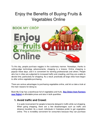 Enjoy the Benefits of Buying Fruits & Vegetables Online