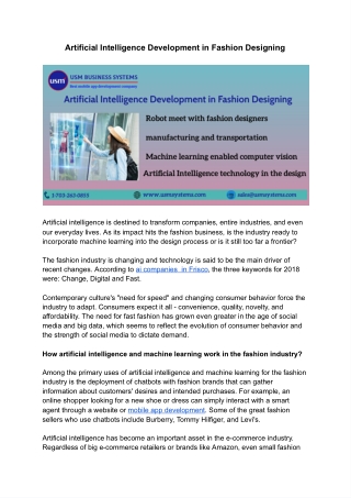 Artificial Intelligence Development in Fashion Designing