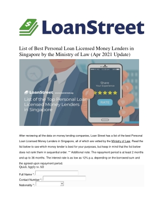 List of Best Personal Loan Licensed Money Lenders in Singapore - Loan Street