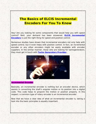 The Basics of ELCIS Incremental Encoders For You To Know