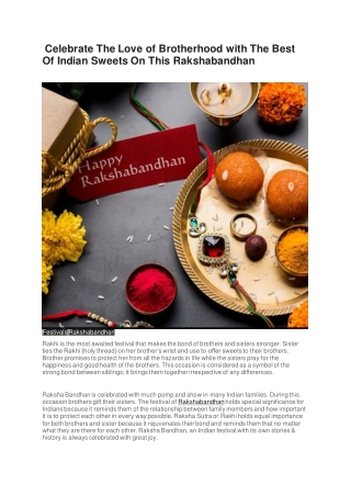 Celebrate The Love of Brotherhood with The Best Of Indian Sweets On This Rakshabandhan