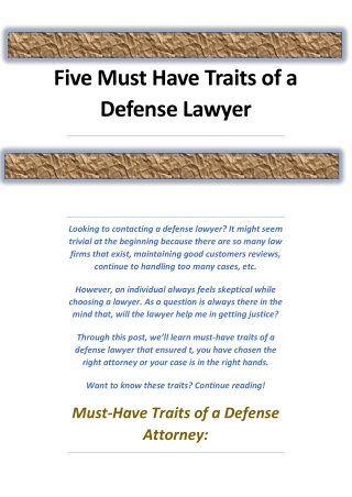 Five Must Have Traits of a Defense Lawyer