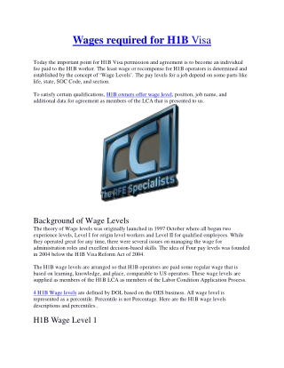 Wages required for H1B Visa