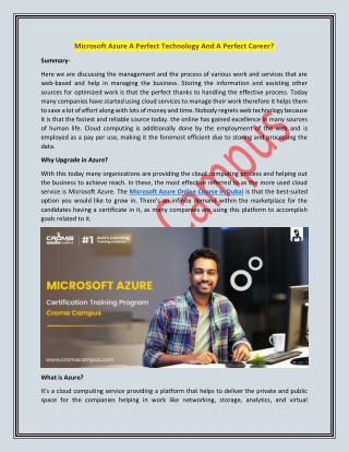 Microsoft Azure A Perfect Technology And A Perfect Career