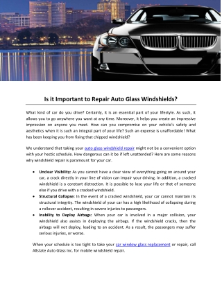 Is it Important to Repair Auto Glass Windshields