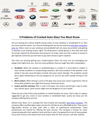 3 Problems of Cracked Auto Glass You Must Know