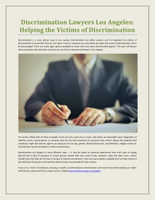 Discrimination Lawyers Los Angeles: Helping the Victims of Discrimination